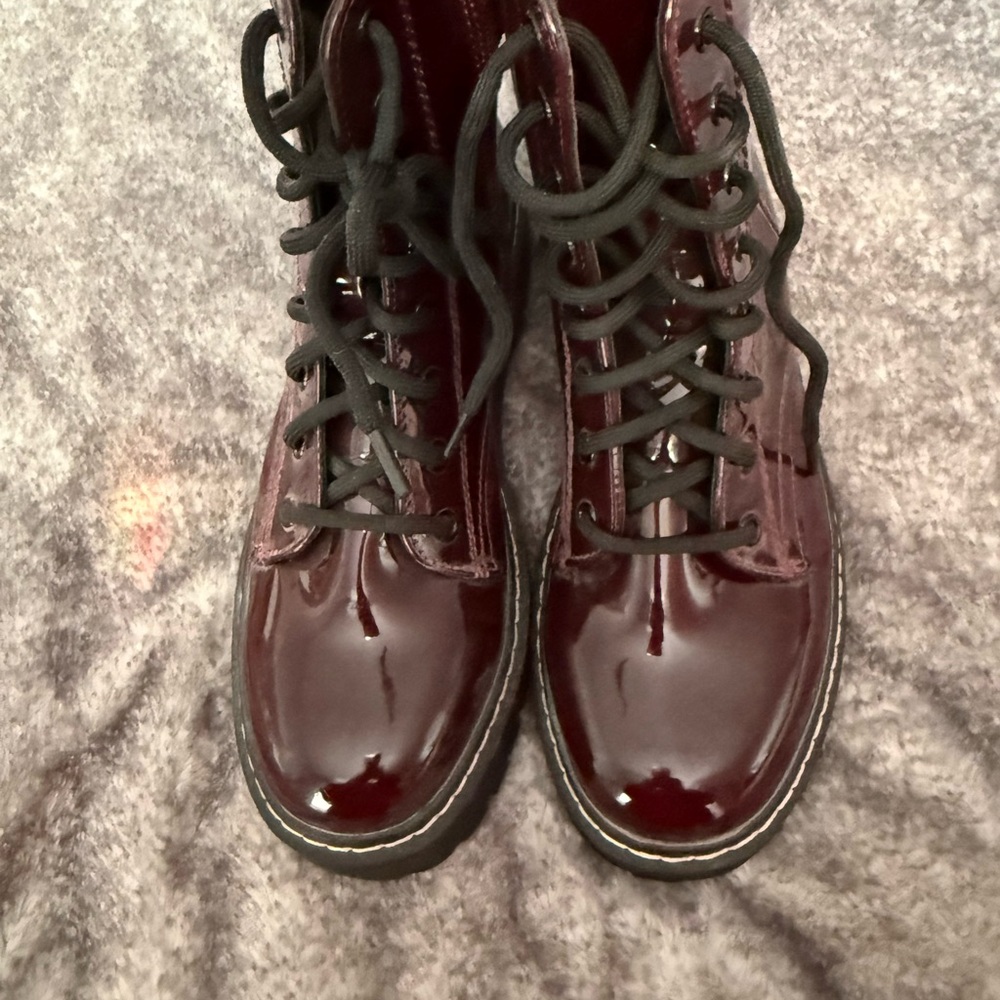 Sincerely Jules Burgundy Lace-Up Combat Boots with Black Trim